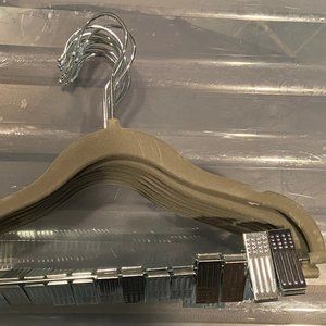 10 Gray Velvet Hangers with Clips 11.5" Long *NEW/NO PACKAGE* yy1